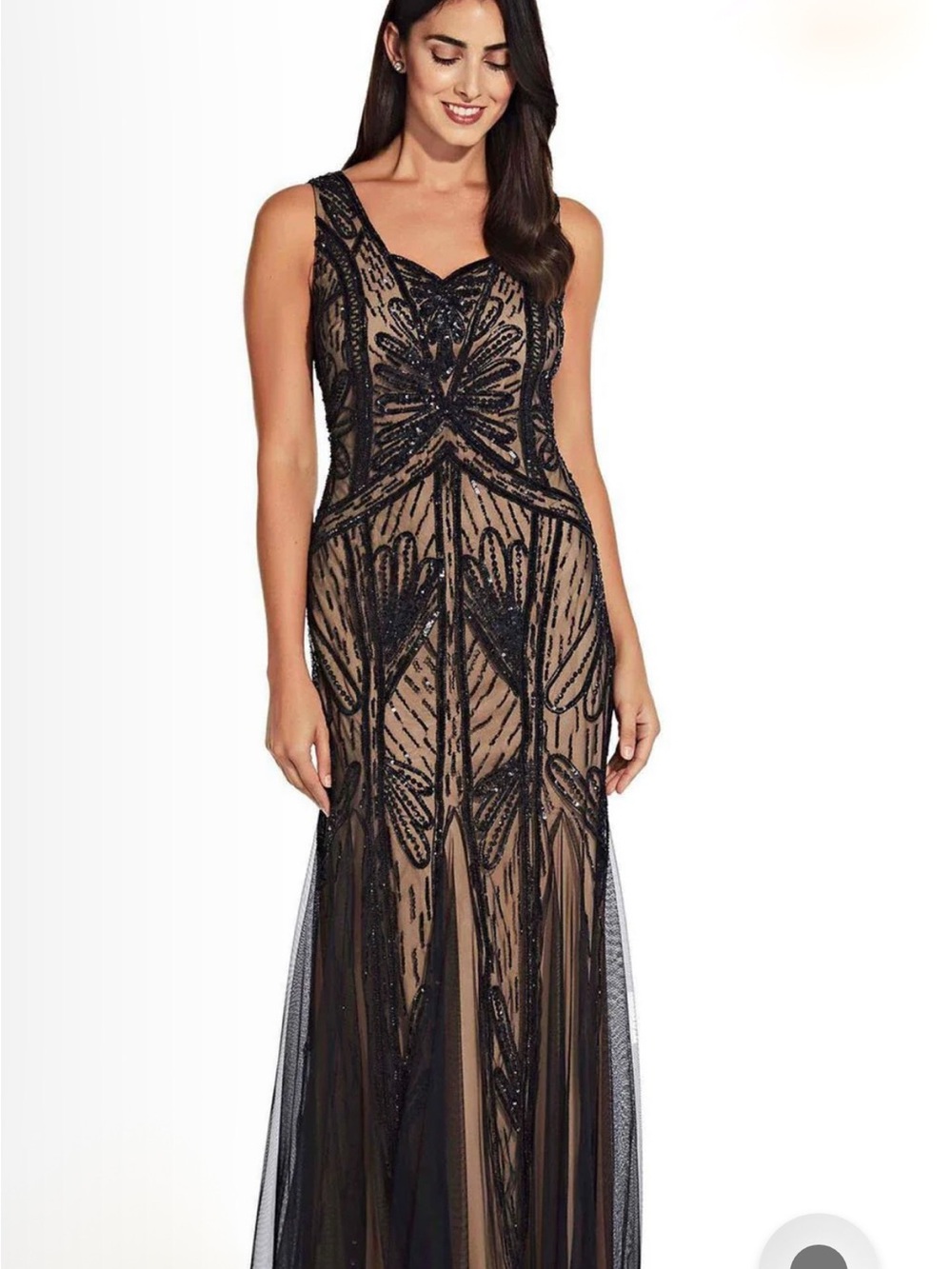 NWT Adrianna Papell Black Beaded Illusion Gown